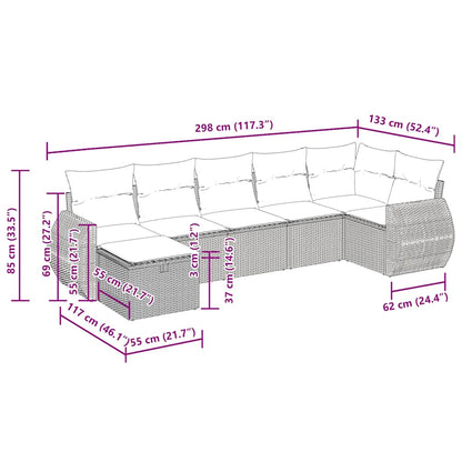 7-tlg. Garten-Sofagarnitur mit Kissen Grau Poly Rattan