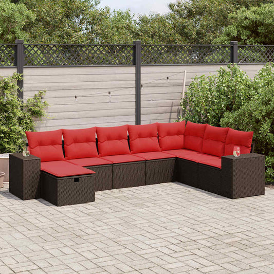 8-tlg. Garten-Sofagarnitur mit Kissen Braun Poly Rattan