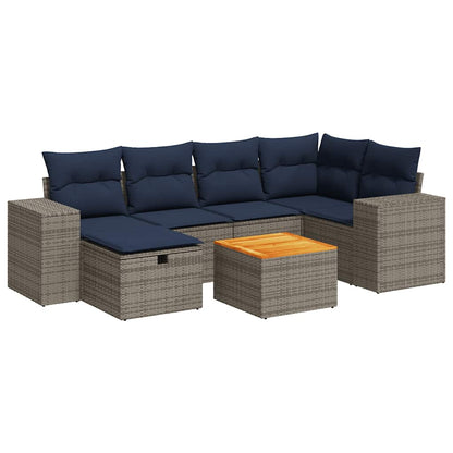 7-tlg. Garten-Sofagarnitur mit Kissen Grau Poly Rattan