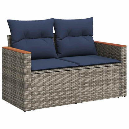 7-tlg. Garten-Sofagarnitur mit Kissen Grau Poly Rattan