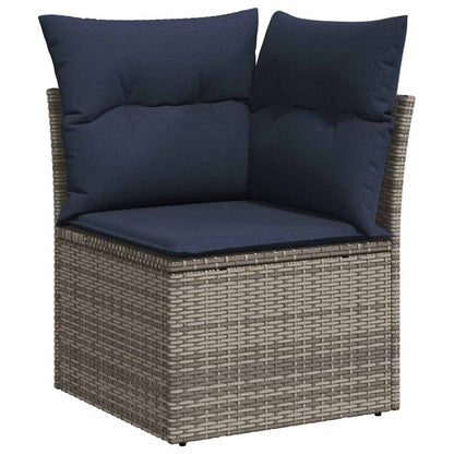 7-tlg. Garten-Sofagarnitur mit Kissen Grau Poly Rattan