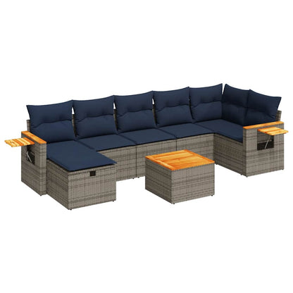 8-tlg. Garten-Sofagarnitur mit Kissen Grau Poly Rattan