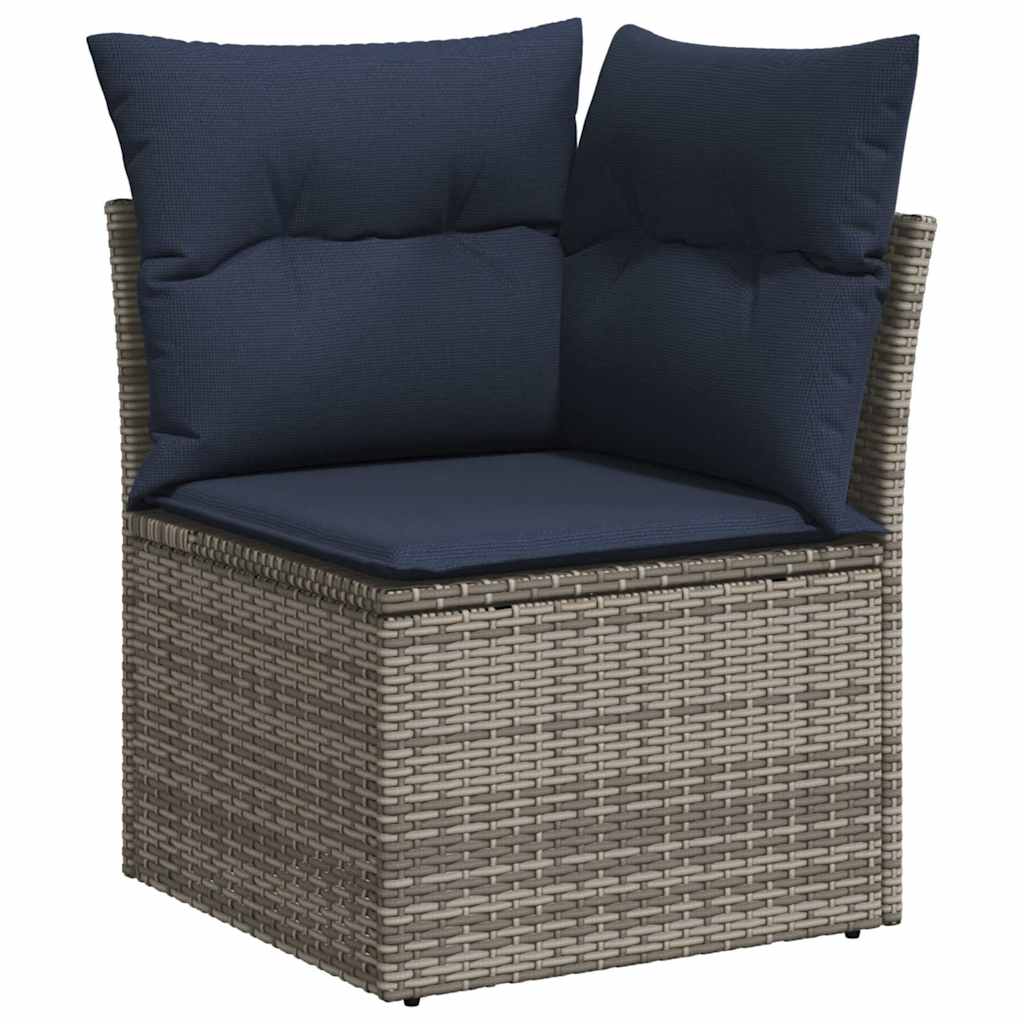 8-tlg. Garten-Sofagarnitur mit Kissen Grau Poly Rattan