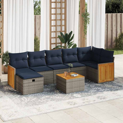 8-tlg. Garten-Sofagarnitur mit Kissen Grau Poly Rattan