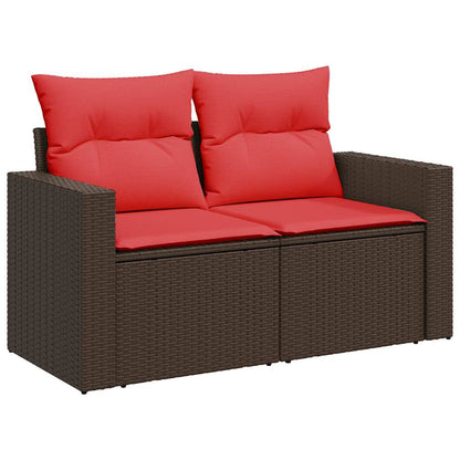 7-tlg. Garten-Sofagarnitur mit Kissen Braun Poly Rattan