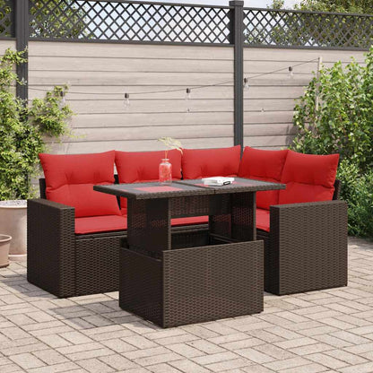 5-tlg. Garten-Sofagarnitur mit Kissen Braun Poly Rattan