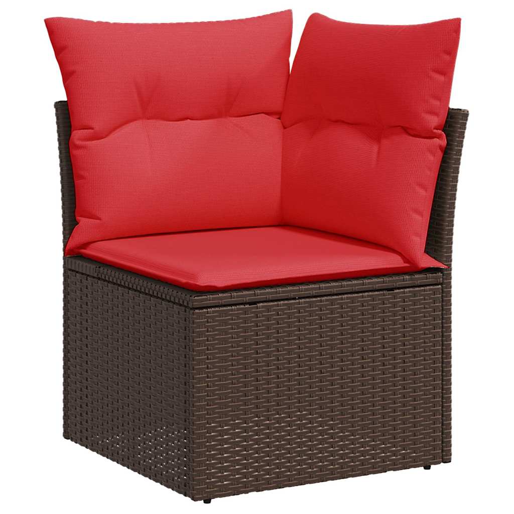 7-tlg. Garten-Sofagarnitur mit Kissen Braun Poly Rattan