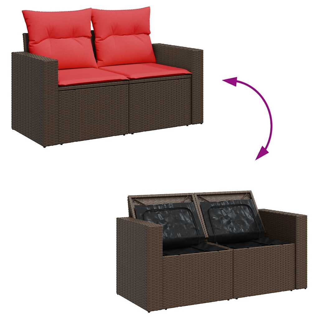 7-tlg. Garten-Sofagarnitur mit Kissen Braun Poly Rattan
