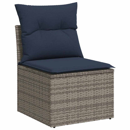 5tlg. Garten-Sofagarnitur mit Kissen Grau Poly Rattan Akazie