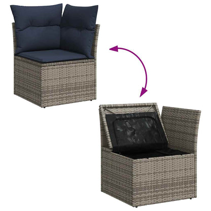 5tlg. Garten-Sofagarnitur mit Kissen Grau Poly Rattan Akazie