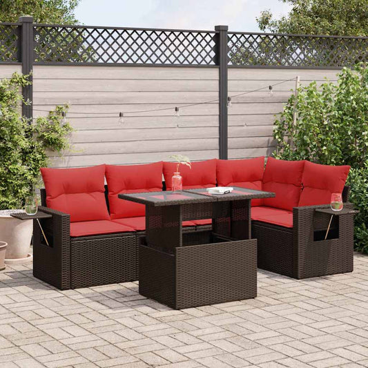 6-tlg. Garten-Sofagarnitur mit Kissen Braun Poly Rattan