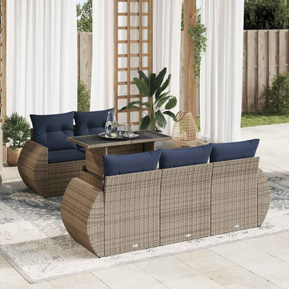 6-tlg. Garten-Sofagarnitur mit Kissen Grau Poly Rattan Akazie