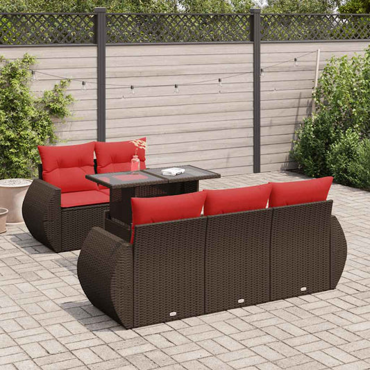6-tlg. Garten-Sofagarnitur mit Kissen Braun Poly Rattan