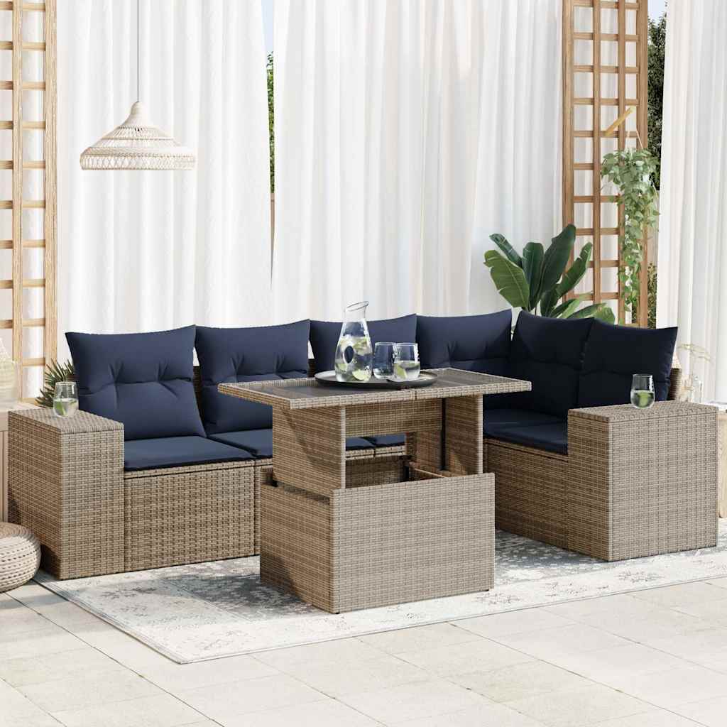 6-tlg. Garten-Sofagarnitur mit Kissen Schwarz Poly Rattan