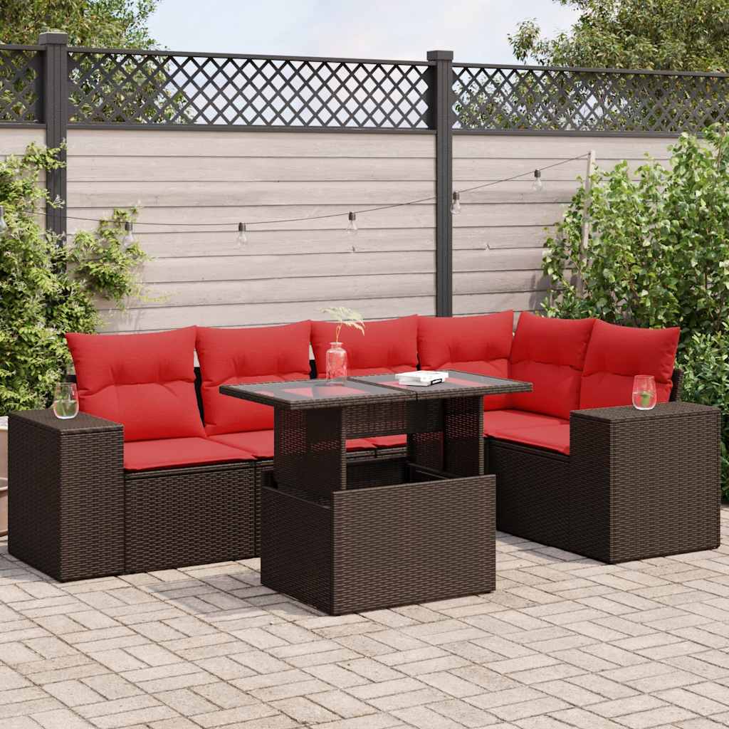 6-tlg. Garten-Sofagarnitur mit Kissen Braun Poly Rattan