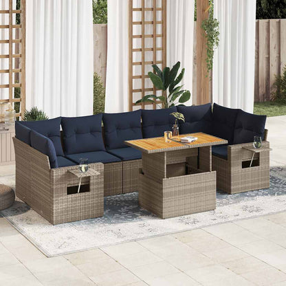 8-tlg. Garten-Sofagarnitur mit Kissen Grau Poly Rattan