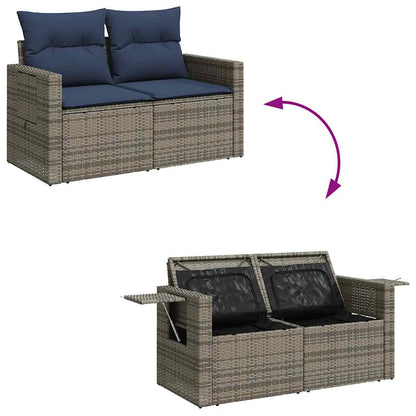 5-tlg. Garten-Sofagarnitur mit Kissen Grau Poly Rattan