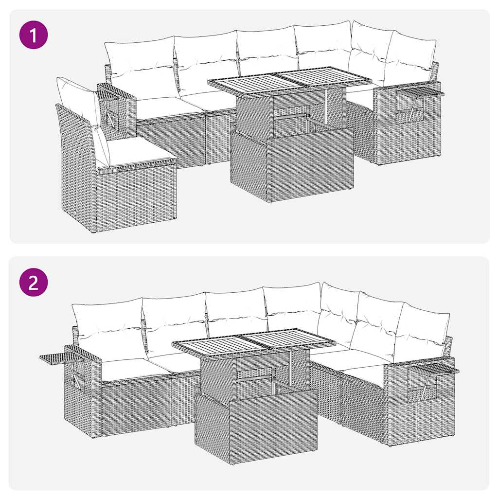 7-tlg. Garten-Sofagarnitur mit Kissen Grau Poly Rattan