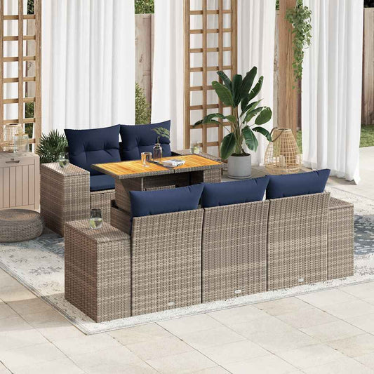 6-tlg. Garten-Sofagarnitur mit Kissen Grau Poly Rattan