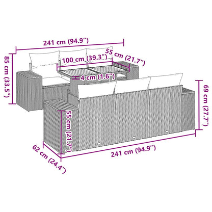 7-tlg. Garten-Sofagarnitur mit Kissen Grau Poly Rattan