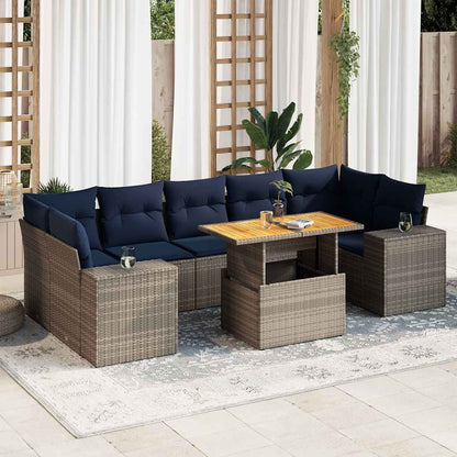 8-tlg. Garten-Sofagarnitur mit Kissen Grau Poly Rattan