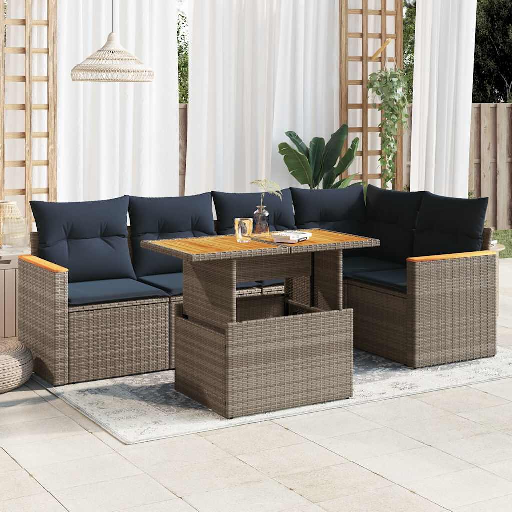 6-tlg. Garten-Sofagarnitur mit Kissen Grau Poly Rattan