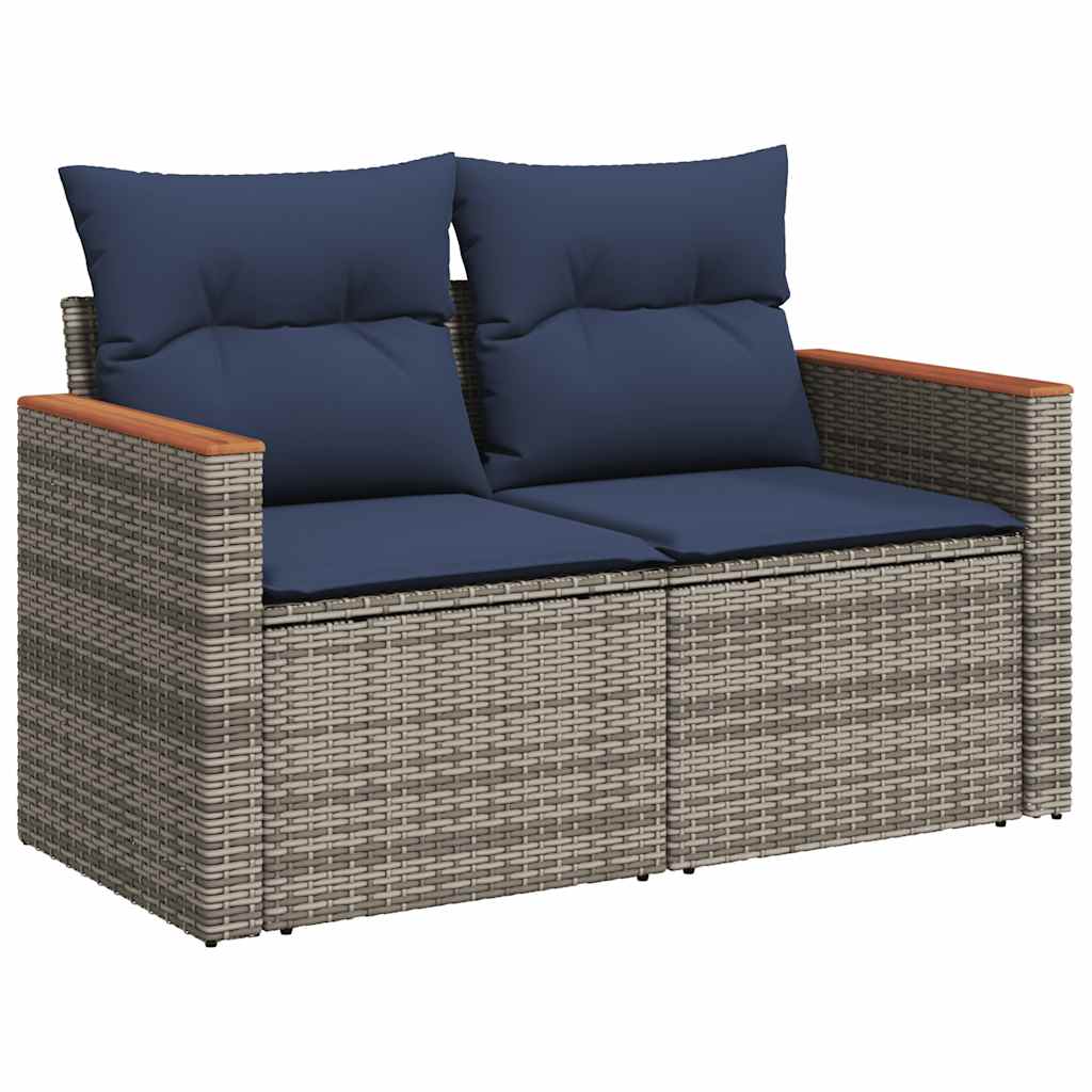 7-tlg. Garten-Sofagarnitur mit Kissen Grau Poly Rattan