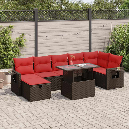 8-tlg. Garten-Sofagarnitur mit Kissen Braun Poly Rattan