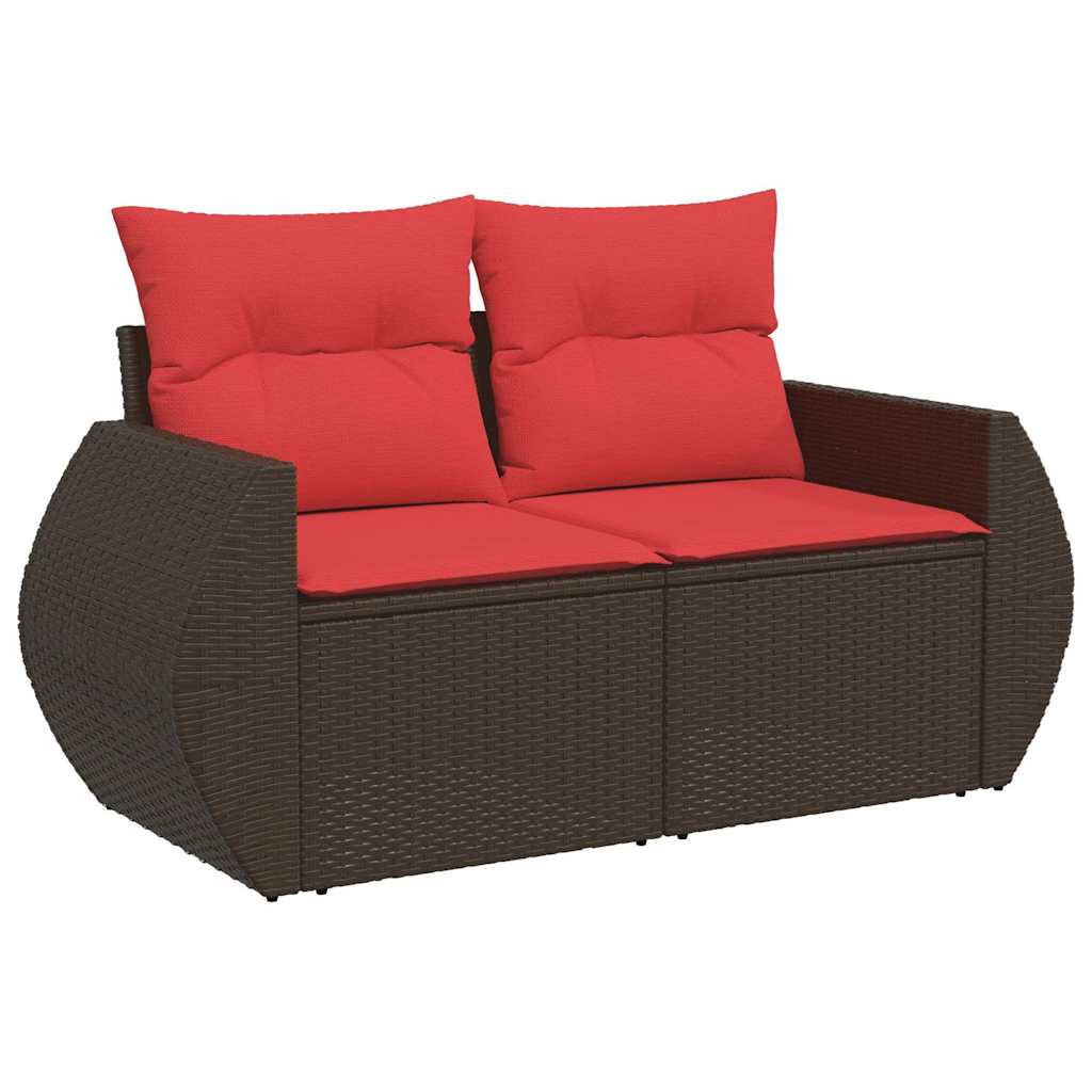 7-tlg. Garten-Sofagarnitur mit Kissen Braun Poly Rattan