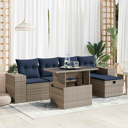 6-tlg. Garten-Sofagarnitur mit Kissen Braun Poly Rattan