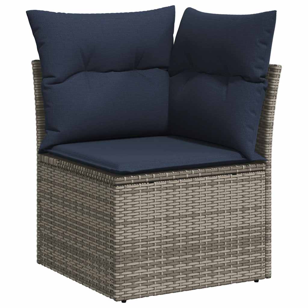 6-tlg. Garten-Sofagarnitur mit Kissen Grau Poly Rattan Akazie
