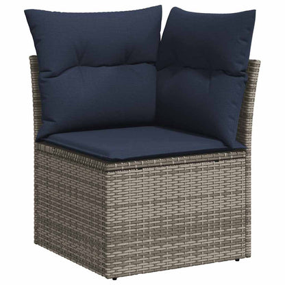 7-tlg. Garten-Sofagarnitur mit Kissen Grau Poly Rattan