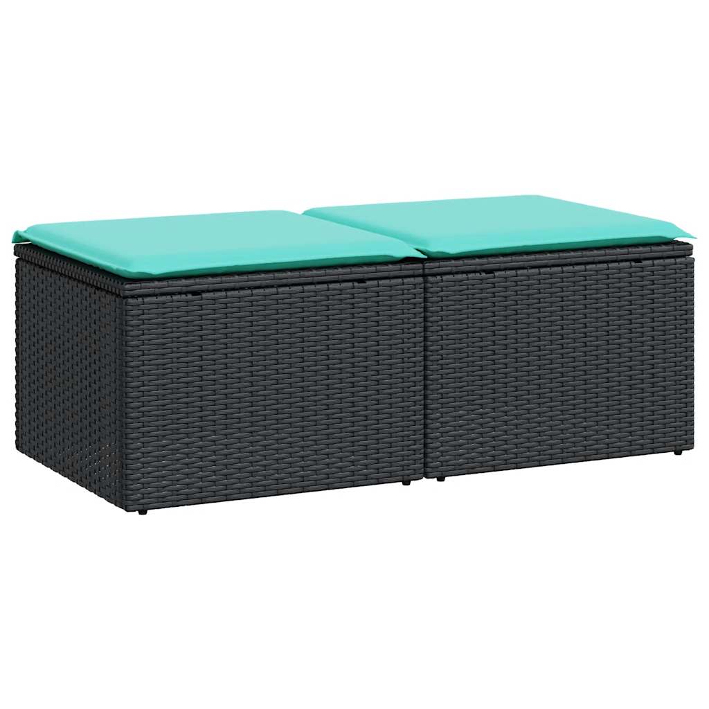 2-tlg. Garten-Sofagarnitur mit Kissen Schwarz Poly Rattan