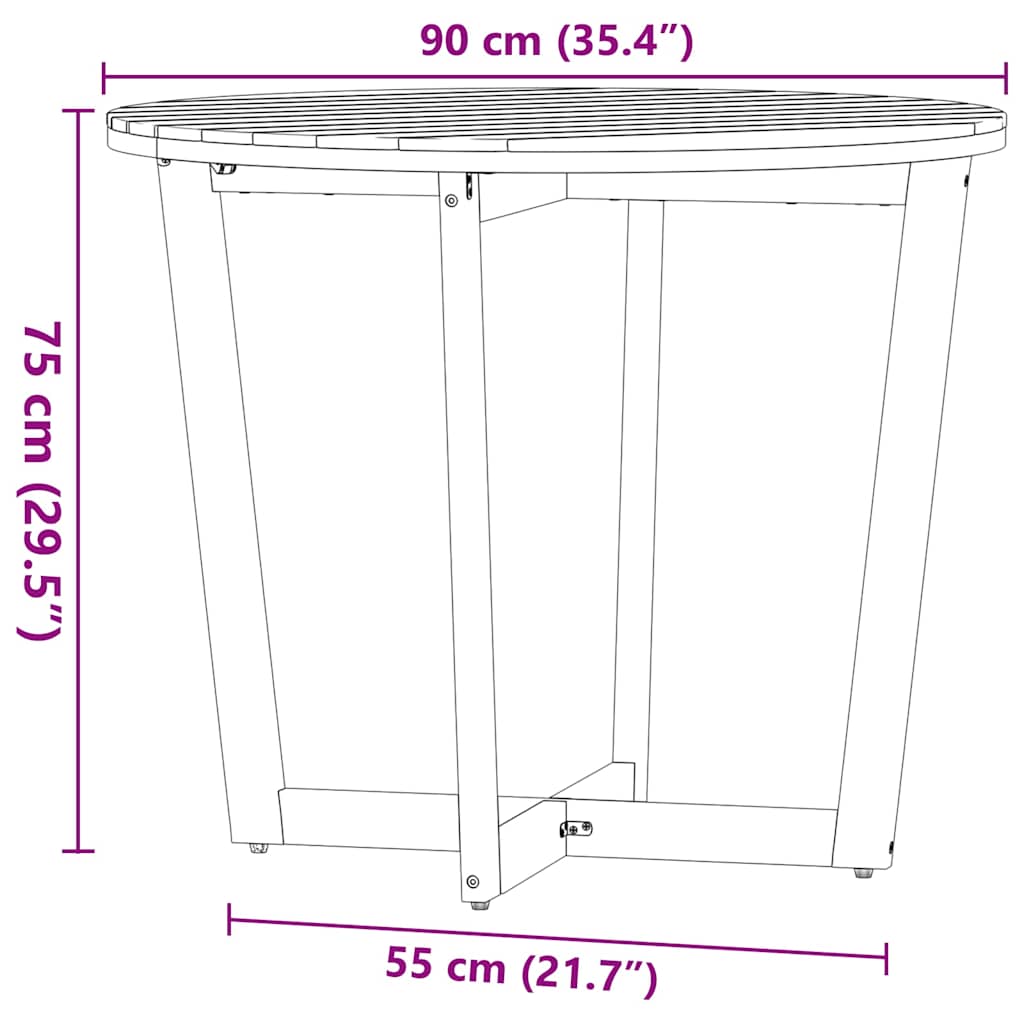 Garten-Esstisch Rund Ø90x75 cm Massivholz Akazie