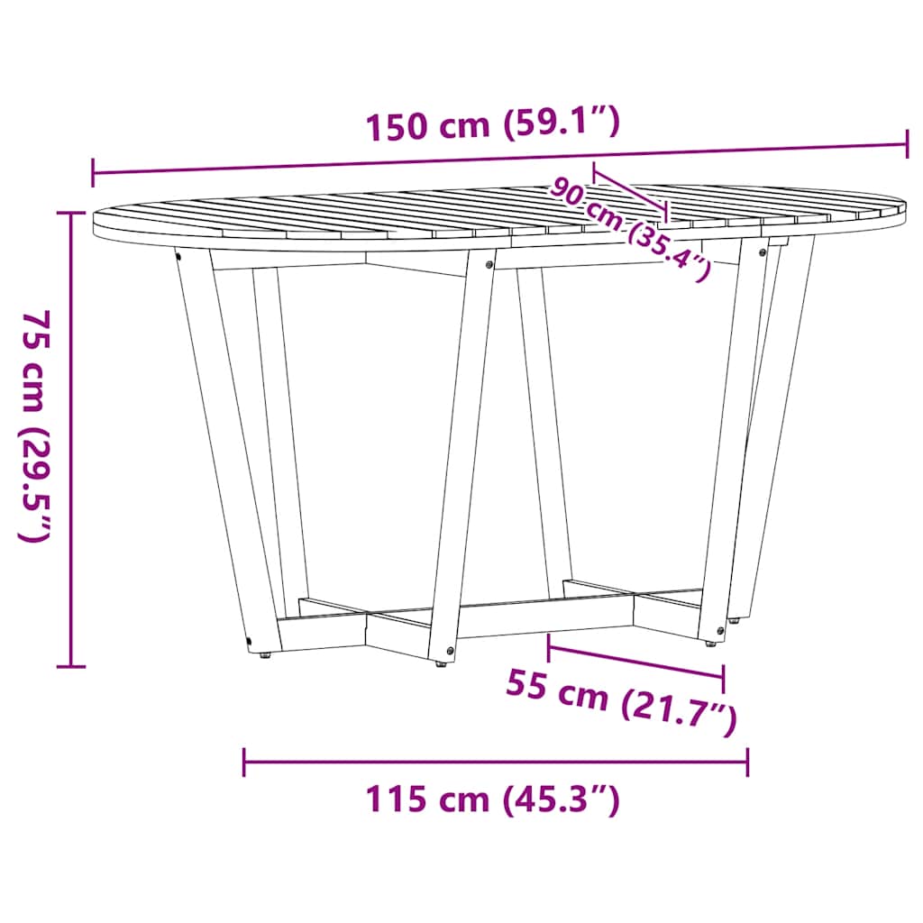 Garten-Esstisch Oval 150x90x75 cm Massivholz Akazie
