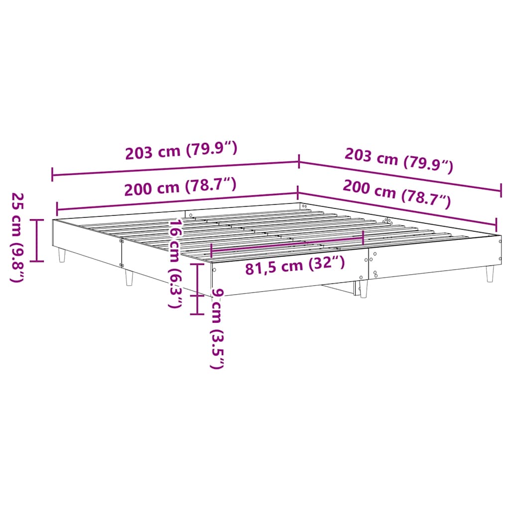 Bettgestell ohne Matratze Altholz-Optik 200x200cm Holzwerkstoff