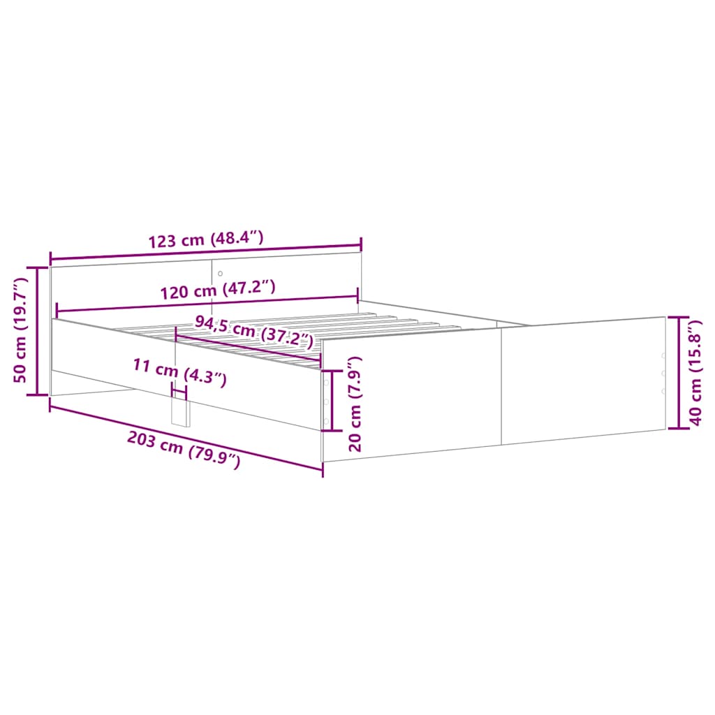 Bettgestell ohne Matratze Altholz-Optik 120x200cm Holzwerkstoff