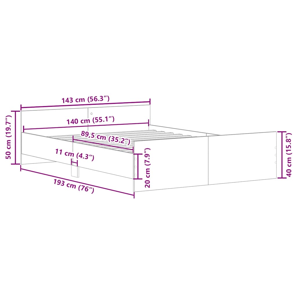 Bettgestell ohne Matratze Altholz-Optik 140x190cm Holzwerkstoff