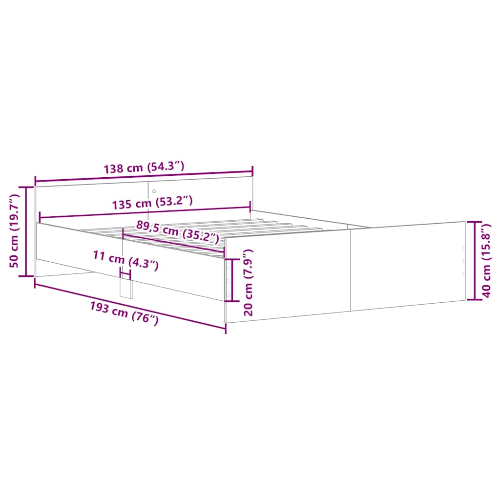 Bettgestell ohne Matratze Altholz-Optik 135x190cm Holzwerkstoff