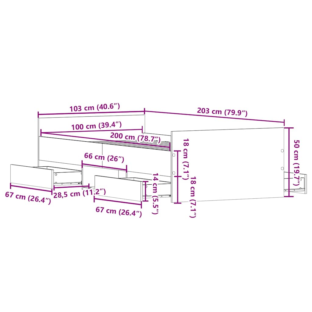 Bettgestell ohne Matratze Altholz-Optik 100x200cm Holzwerkstoff