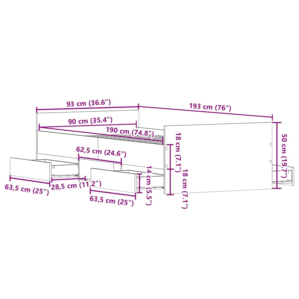 Bettgestell ohne Matratze Altholz-Optik 90x190cm Holzwerkstoff