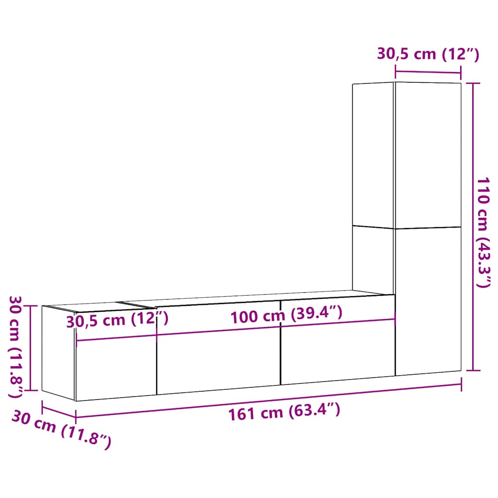 TV-Wandschränke 3 Stk. Artisan-Eiche Holzwerkstoff