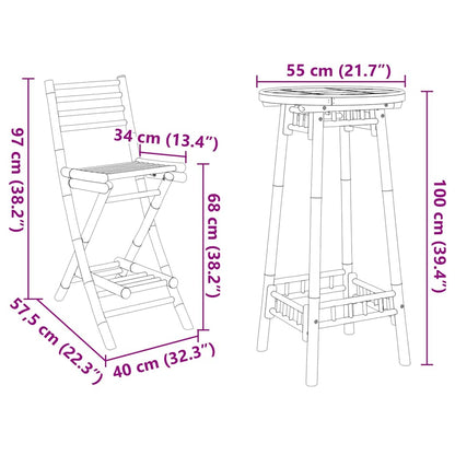 3-tlg. Outdoor-Bar-Set Klappbar Bambus