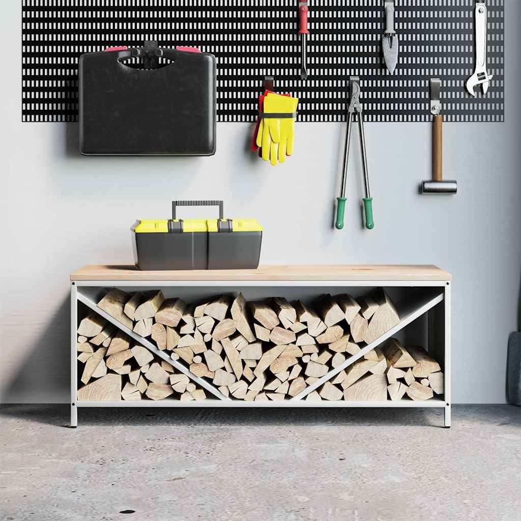 Brennholzregal mit Holzplatte Weiß 100,5x35,5x40 cm