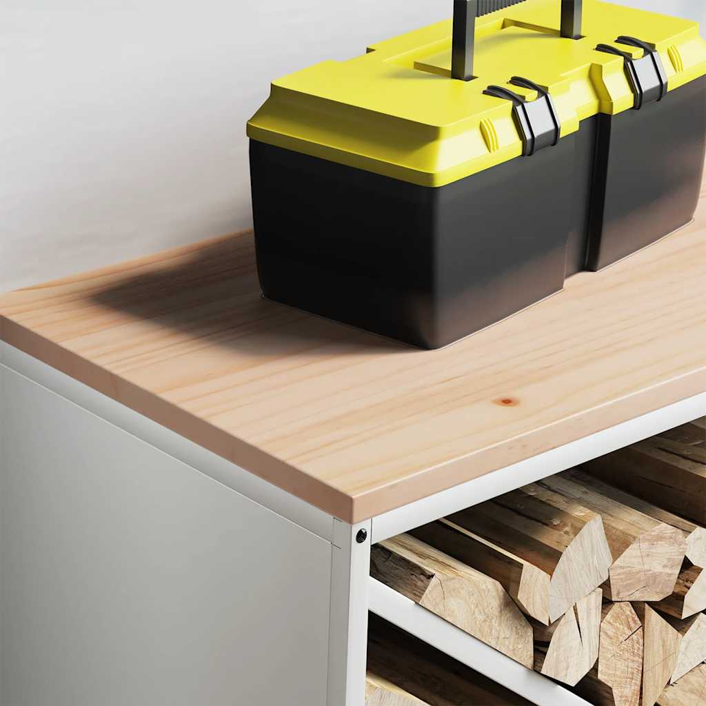 Brennholzregal mit Holzplatte Weiß 100,5x35,5x40 cm