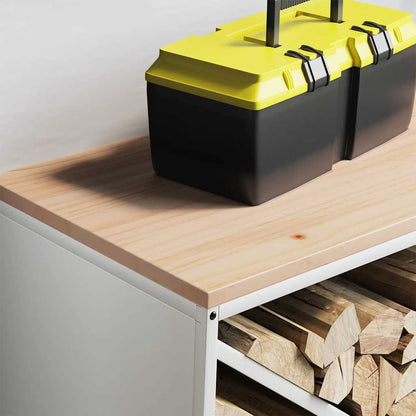 Brennholzregal mit Holzplatte Weiß 100,5x35,5x40 cm