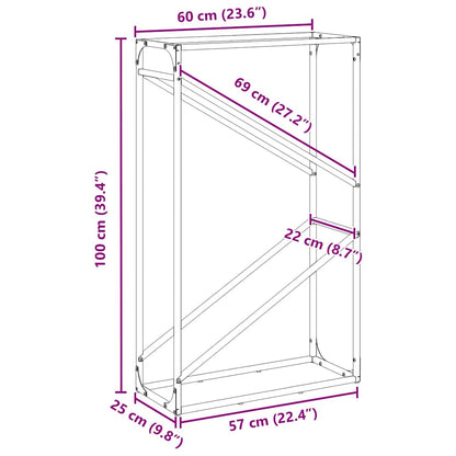 Brennholzregal Schwarz 60x25x100 cm Kaltgewalzter Stahl