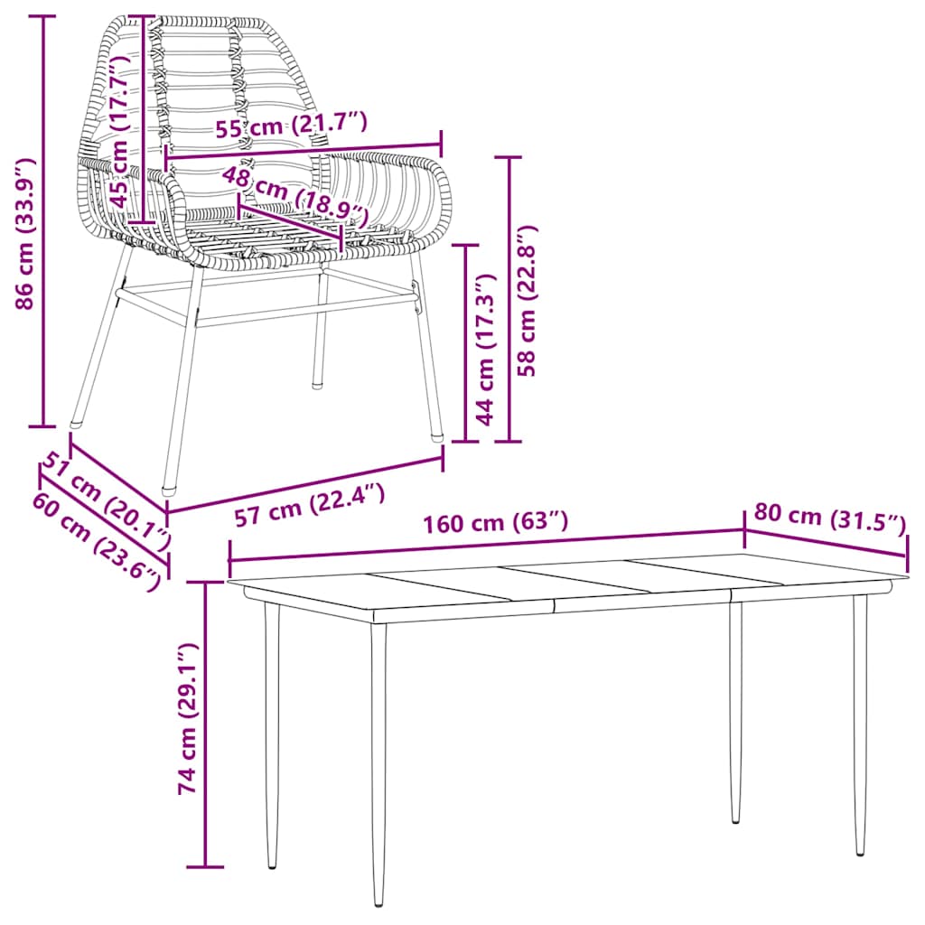 7-teiliges Garten-Esszimmerset aus schwarzem Polyrattanglas