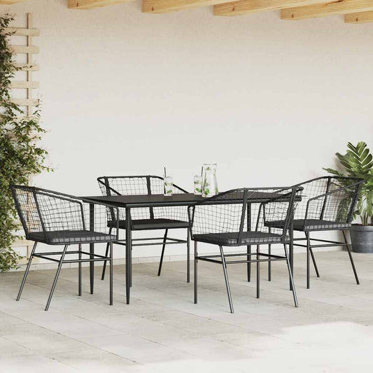 5-tlg. Garten-Essgruppe mit Kissen Schwarz Poly Rattan Glas