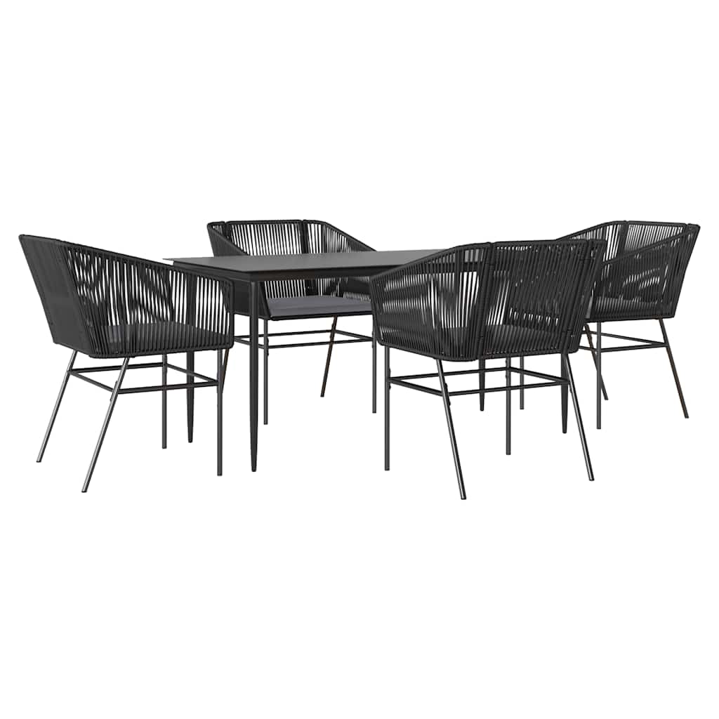 5-tlg. Garten-Essgruppe mit Kissen Schwarz Poly Rattan Glas